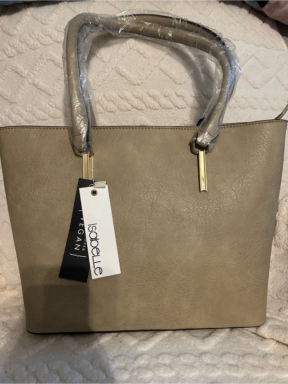 Isabella Vegan Leather Tote in Taupe